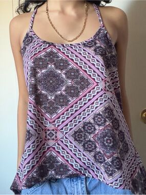 Bella D. Purple Patterned Halter Tank Top